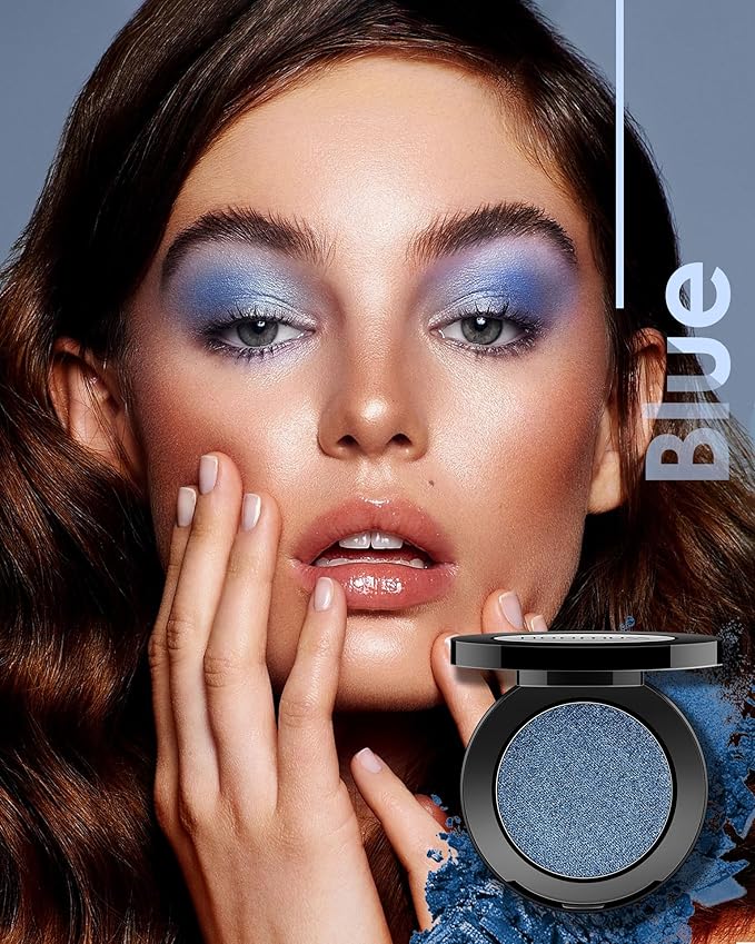 Single Blue Eyeshadow Shimmer Handmade Eye Sahdow Pressed Powder Palette, High Pigmented & Long Lasting, Intense Color Blue Eye Shadows-1Blue
