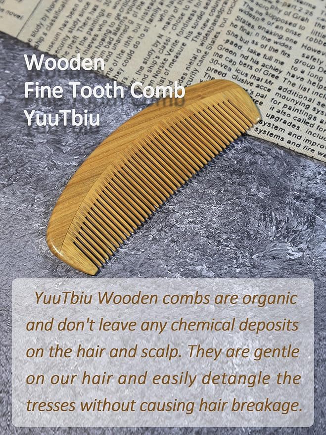 Green Sandalwood Teasing Hair Comb - Anti Static Fine Tooth Wooden Styling Brush for Smoothing, Detangling & Volumizing Thin/Fine Hair (No Handle)