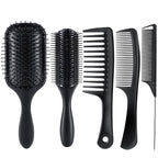 SALONSILK 5PCS Hair Brush Comb Set, Women Men Paddle Styling Hair Brushes Wide Fine Tooth Combs, Rat Tail Parting Barber Professional Set for Detangling, Thick, Natural, Thin, Curly
