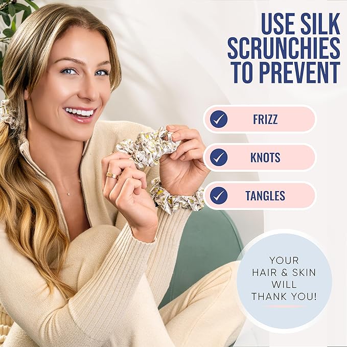 Blissy Silk Scrunchies (3 Pack) - 100% Pure Mulberry Silk - 22 Momme 6A High-Grade Fibers Scrunchie for Straight & Curly Hair (Nicole Miller NY to Paris, Regular)