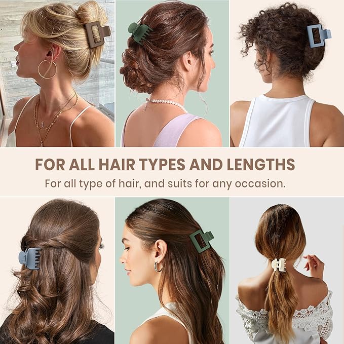 8 PCS Medium Hair Clips for Women Girls - 2 Styles Rectangle and Double Row Teeth Small Claw Clips for Thin/Medium Thick Fine Hair, Matte Non-slip Strong Hold Jaw Clips, Chic Colors