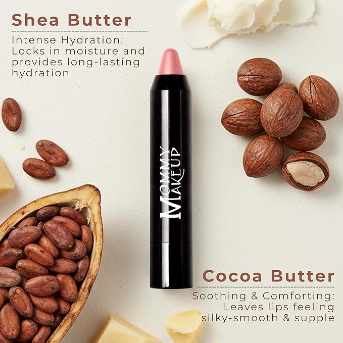 Mommy Makeup Triple Sticks Lipstick, Cream Blush & Treatment All-In-One with Shea & Cocoa Butter - Soft & Creamy Moisturizing Lip Crayon For Lips & Cheeks (Riley Love)