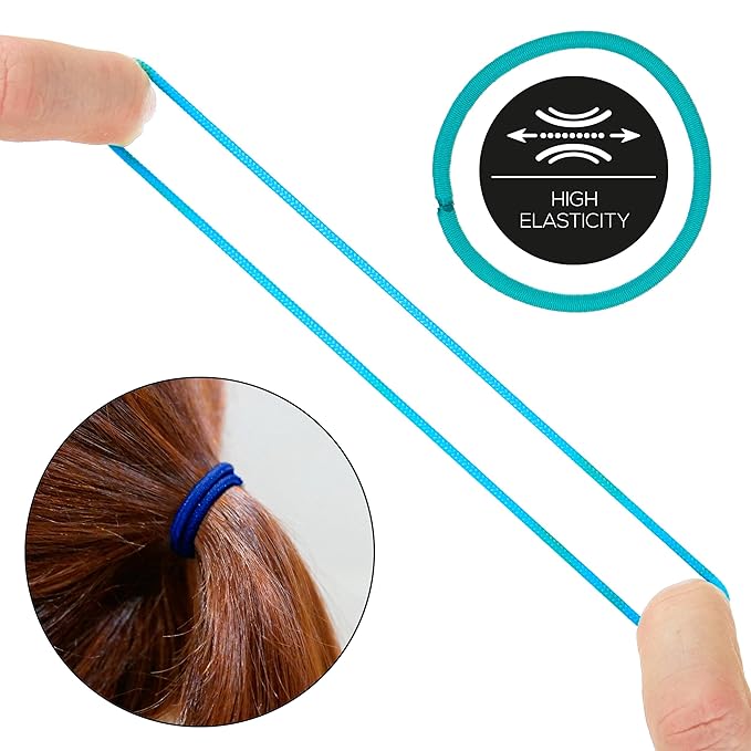 Expressions 216-Piece Hair Ties Value Pack: 4mm Elastics in Shades Of Blue, No Metal Bands for Women, Durable Ponytail Holders for Thick, Curly and All Hair Types