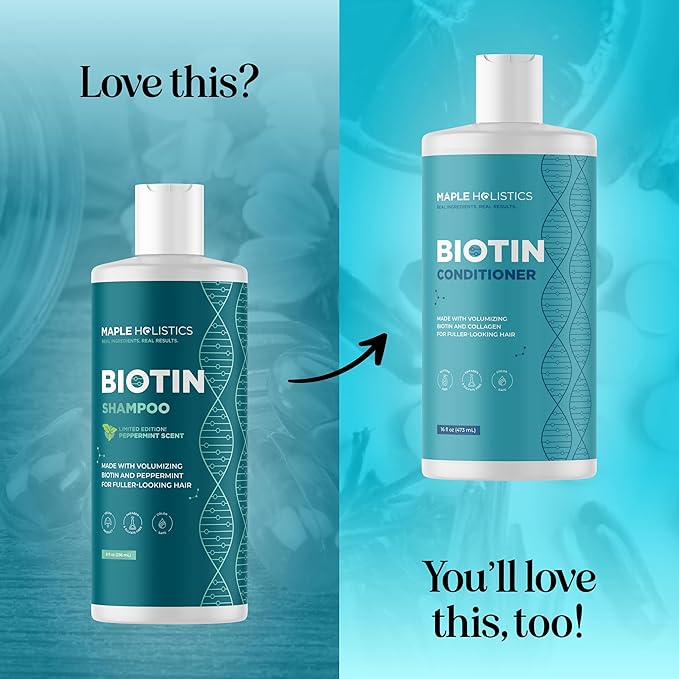 Volumizing Biotin Shampoo for Thinning Hair - Thin Hair Shampoo with Peppermint Argan and Essential Oils for Hair Care - Vegan Sulfate Free Shampoo for Damaged Dry Hair Paraben and Cruelty Free (Mint)
