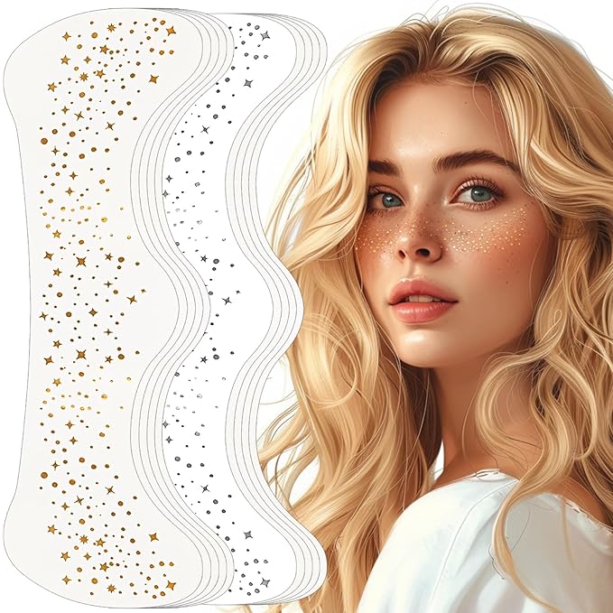 Glitter Freckles Face Tattoo, Gold+Silver Speckles Makeup Patches, Glitter Freckles,10pcs