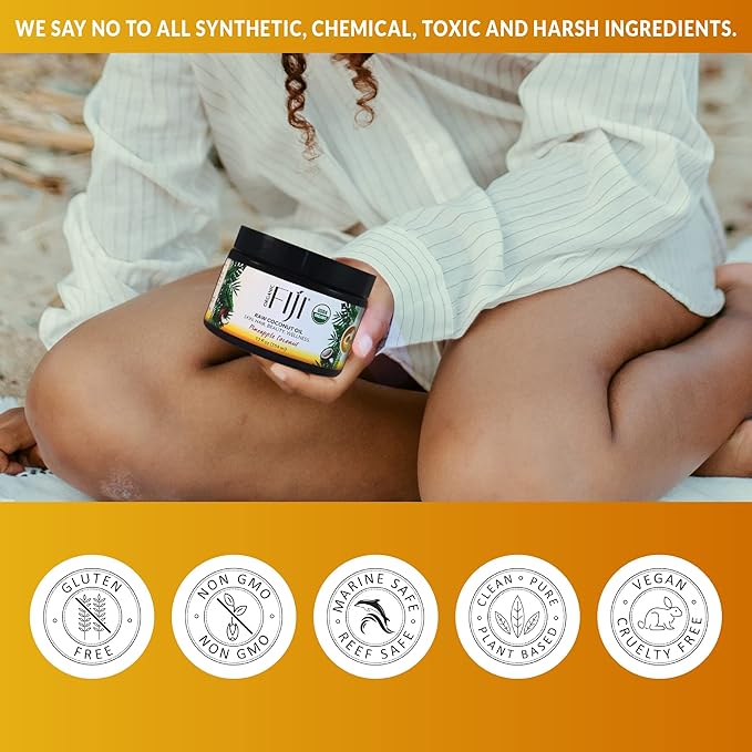 Organic Fiji Raw Cold Pressed Coconut Oil for Hair, Skin, Face & Body | Relaxing Massage Oil | Pineapple Coconut,12 oz for Women Men & Baby