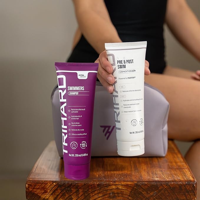 TRIHARD Chlorine Defense Swim Shampoo and Conditioner Combo, Protect and Hydrate Hair from Pool & Ocean, Nourishing Pre and Post Swim Chlorine and Hard Water Hair Protection