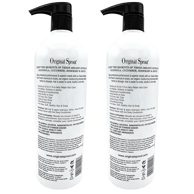 Original Sprout Classic Shampoo for All Hair Types, Sulfate Free and Vegan Shampoo, 32 fl. oz Bottle, (Pack of 2)