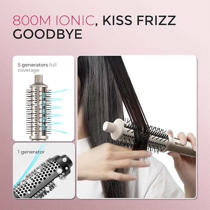 TYMO STYLUX PRO Thermal Brush Curling Brush, 1.5 Inch Blowout Heated Round Volumizer, Hair Straightener and Curler 2 in 1, 800M Negative Ion for Smoother, LCD Display, 5 Temp, Dual Voltage, Gold