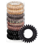Kitsch Spiral Hair Ties for Women – Hair Ties No Damage, Ponytail Holders for Thick and Thin Hair – Creaseless and Dent-Free Coil, Phone Cord Style | Ideal Gifts for Women - 8pc Set, Brunette