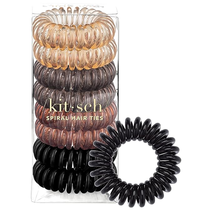 Kitsch Spiral Hair Ties for Women – Hair Ties No Damage, Ponytail Holders for Thick and Thin Hair – Creaseless and Dent-Free Coil, Phone Cord Style | Ideal Gifts for Women - 8pc Set, Brunette