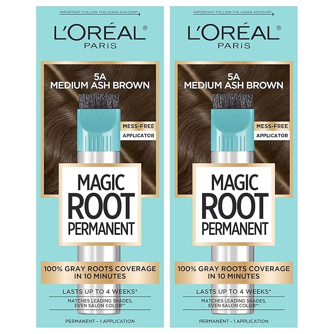 L’Oréal Paris Magic Root Permanent Hair Color, 10 Minute Hair Dye Kit to Rescue Roots with 100% Gray Hair Coverage, 5A Medium Ash Brown, 2 Pack (Packaging May Vary)