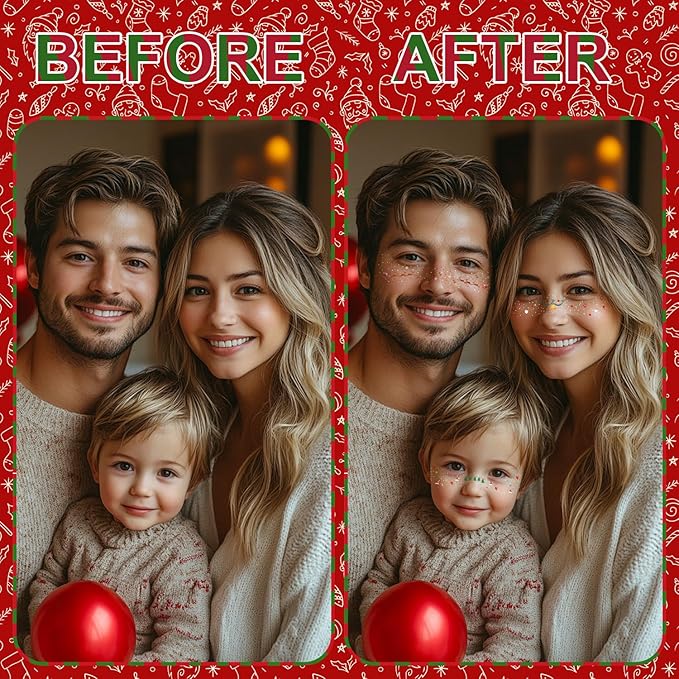 8Pcs Christmas Face Makeup Patches, Glitter Freckles Face Tattoo for Teenagers & Young Women, Sparkle Freckles Waterproof Face Glitter Freckles for Christmas (8PcsI)