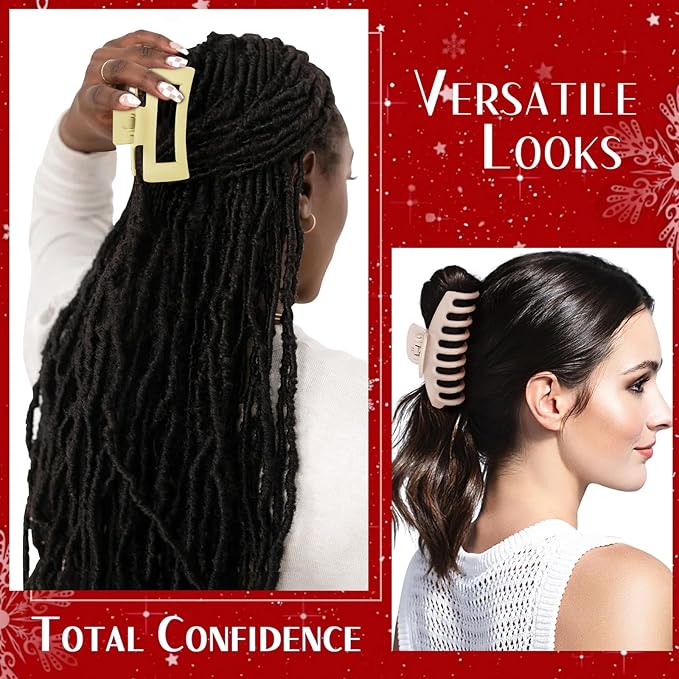 TOCESS Jumbo 4.33 Inch Hair Claw Clips for Women, 8 Pack Matte Non-Slip Rectangle Clips for Thick, Curly, Long or Straight Hair Girls