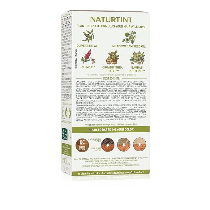 Naturtint 8C Copper Blonde Permanent Hair Color (Pack of 6), Ammonia Free, Vegan, Cruelty Free, up to 100% Gray Coverage, Long Lasting Results (Packaging may vary)
