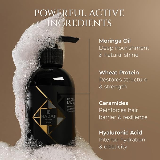 HADAT Intensive Repair Shampoo – Premium Strengthening Formula with Moringa Oil & Hyaluronic Acid – For Dry, Damaged, Color-Treated Hair – Low Sulfate – Salon Quality