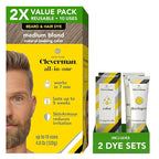2X Pack Cleverman Hair & Beard Dye Kit for Men, All-in-One Reusable Mens Hair Color, Natural Gray Coverage, Ammonia-Free Beard Mustache Dye for Men (Medium Blond)