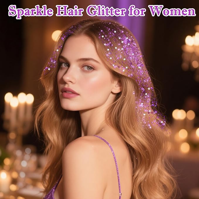 MEICOLY Light Purple Hair Glitter Stick for Women,Halloween Face Glitter Stick Spirit Week Wear,Women Costume Sparkle Chunky Glitter Makeup,Waterproof Body Glitter for Party Rave Festival