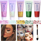 Body Glitter Face Glitter Gel: Singer Concerts Disco Festival Rave Accessories Face Glitter Makeup 250ml Chunky Sequins Mermaid Face Body Hair Glitter Gel (White&Pink&Gold&Green&Red)