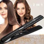Straightener and Curler 2in1 with LCD Display 15s Fast Heating Ultra hot for American and African Hair Constant high Heat Adjustable Temperature Healthy Styling Tool for All Hairstyles (Black)