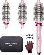 Wavytalk Heatwave Pro Ionic Thermal Brush Set, 3-Size Heated Round Brush for Short to Long Hair, Bilateral Negative Ions for Frizz-Free Shiny Blowout, Pink