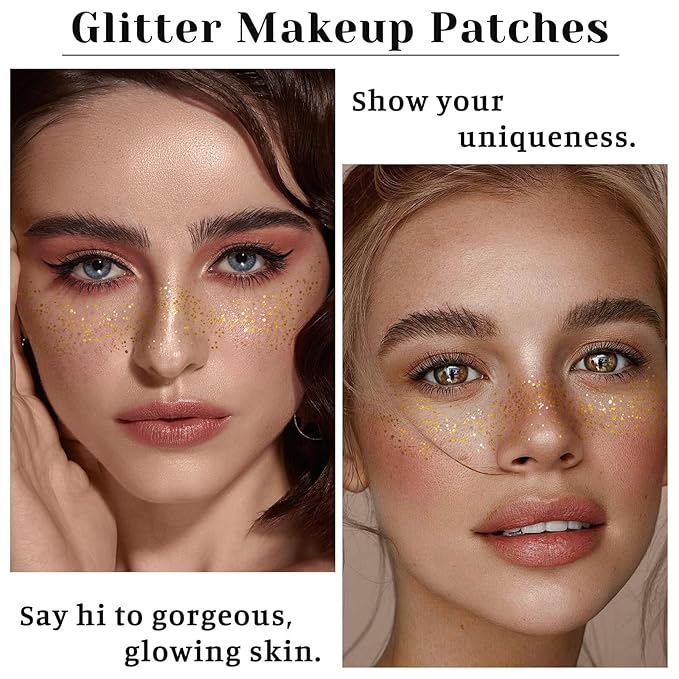 24PCS Glod Glitter Freckle, Gold Freckles Temporary Face Tattoo, Gold Freckle Tattoo, Body Face Glitter for Women Girls, Waterproof Long-Lasting Party, Festival, Concert Makeup Accessories