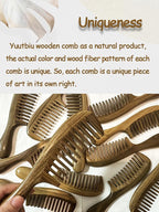 Green Sandalwood Wide Tooth Hair Comb with Handle - Detangling Brush for Curly/Coily Hair, Split Ends Repair & Gentle Scalp Care (Anti-Static Wooden Design)