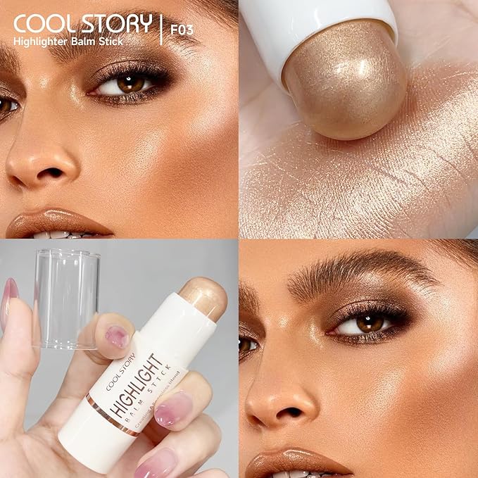 Cool Story 3-in-1 Makeup Set, Highlighter, Blush and Contour Balm Stick, Cream Formula for Face Contouring, Professional Cosmetic Kit (Highlight-F03)