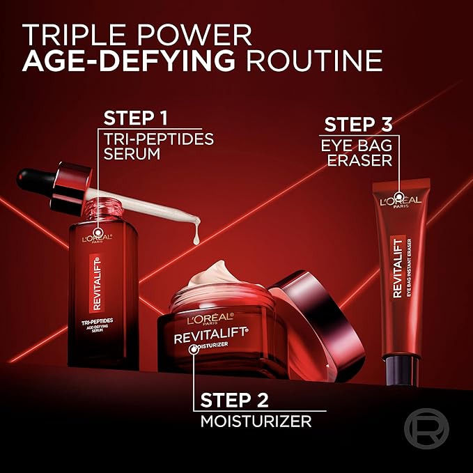 L'Oreal Paris Revitalift Triple Power Eye Bag Instant Eraser, Eye Tightener Treatment to Firm Bags, 0.5 oz + Moisturizer Sample