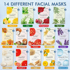 28 Pack Sheet Face Masks Skincare, Hydrating Face Masks Suitable for Sensitive Skin, Bulk Facial Mask Gifts Set for Women Skin Care, Home Skincare Spa for All Skin Types