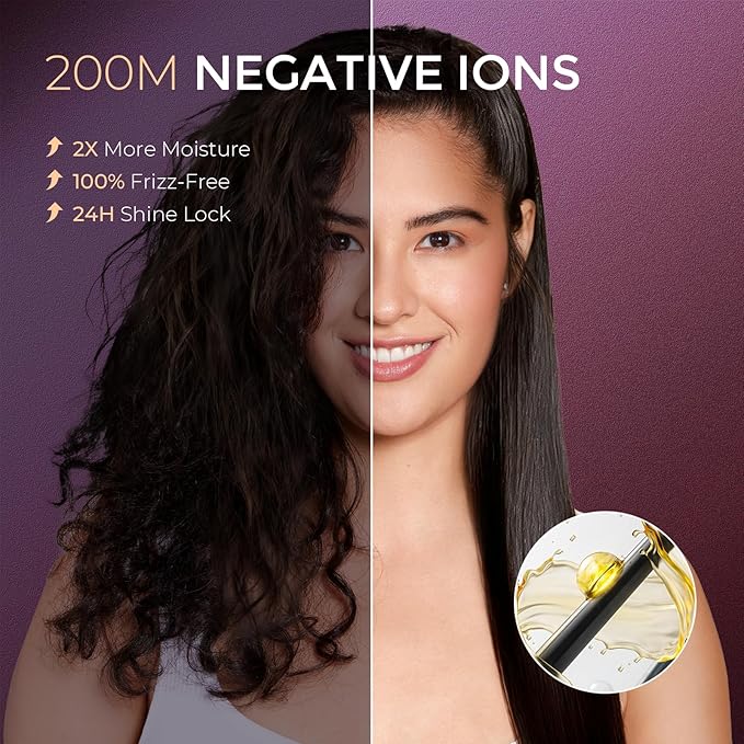 TYMO Flat Iron Hair Straightener Brush 2 in 1, 200M Ions Hair Straighteners for Women, Ceramic Dual Voltage Straightening Hot Comb for Anti-Frizz Straights, Waves, Curls, 3X Less Heat Damage, Black