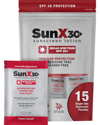 CoreTex Sun X 30+ SPF Broad Spectrum Sunscreen Packets with Resealable Travel Bag - Pack of 15 Paraben, Oxybenzone, Octinoxate, & Oil Free Sunscreen - Water Resistant Up to 80 Minutes