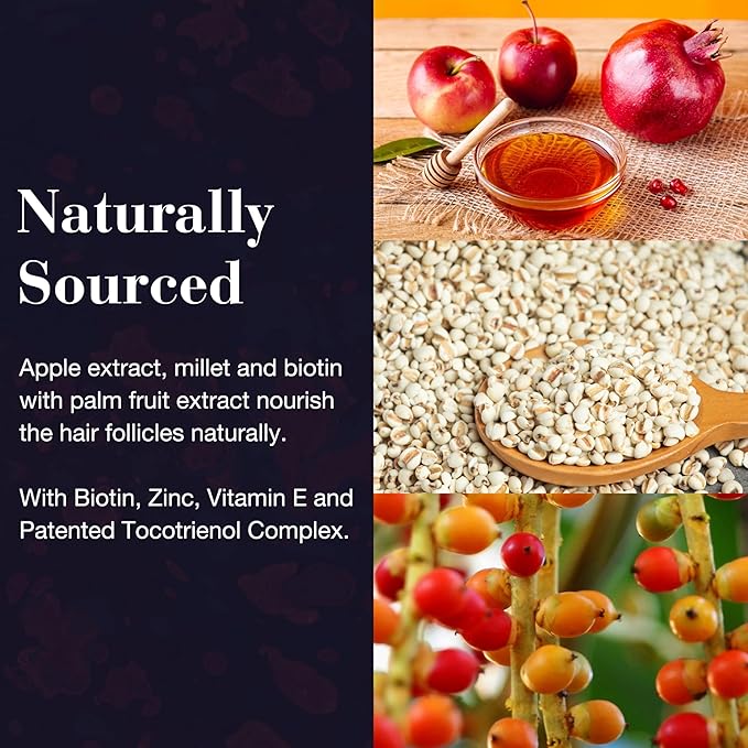 NEW NORDIC Hair GRO, Hair Growth Supplement, Biotin & Palm Fruit Extract Tocotrienols for Natural Regrowth, 60 Count (Pack of 3)