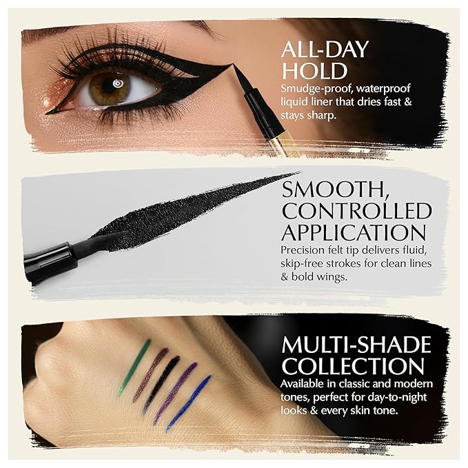 Liquid Eyeliner - Hypoallergenic Eyeliner with Fine Brush Tip, Long-Lasting Waterproof Eye Liner - Cruelty-Free, Vegan, Hypoallergenic, Gluten-Free, Smooth Liquid Eye Liner, 5 Shades 2mL each Gift Set