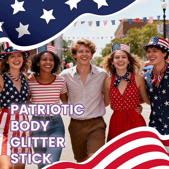 DAGEDA Red White and Blue Body Glitter Stick, Sparkly Face Glitter Makeup, 4th of July Outfits Accessories for Women, Shimmer Face Paint Stick, Fourth of July Independence Day Costumes Accessories