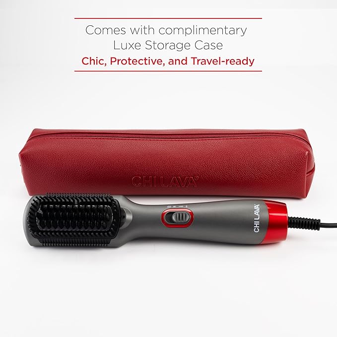 CHI Lava Heated Straightening Brush, 3-in-1 Hair Straightener, Dryer & Smoothing Comb, Reduces Frizz & Increases Shine for Healthy & Easy Styling