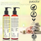 PURA D'OR Anti-Thinning Biotin Shampoo and Conditioner Natural Earthy Scent, CLINICALLY TESTED Effective Results, Herbal Blend Thickening Products For Women & Men, Original Gold Label Set, 8oz x2