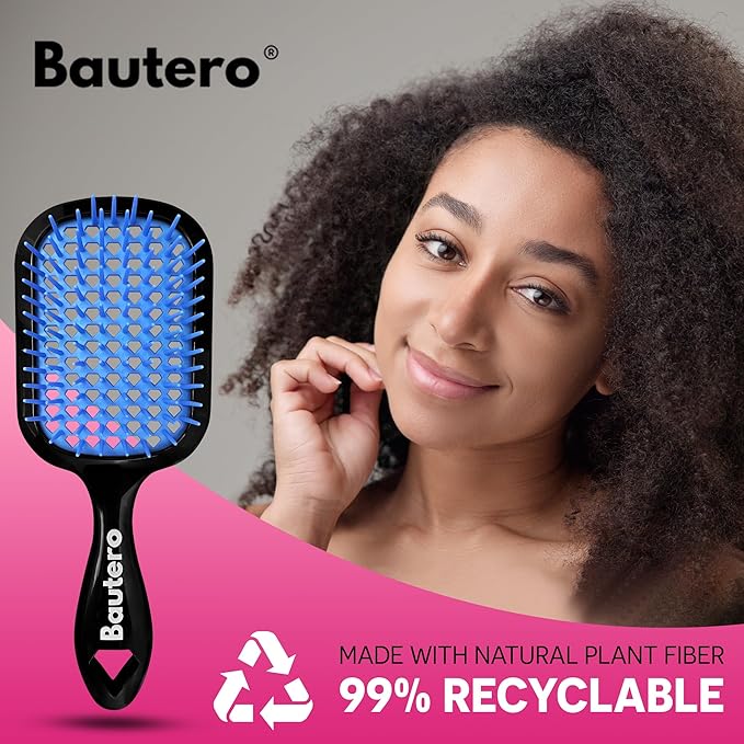 Bautero Brush Detangler Brush for Wet & Dry Hair, Pain-Free Brushing on All Hair Types, Knot Removal, Vented Hair Brush, Mizuiro Ocean