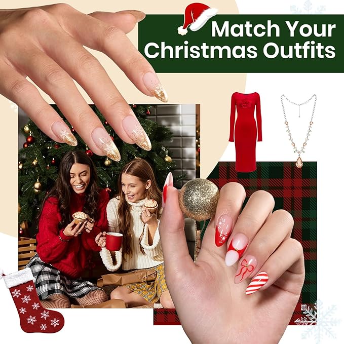 Beetles 27Pcs Gel Nail Polish Kit with U V Light Christmas Gifts for Women Teen Girls - 6 Colors Gel Nail Kit Merry Glitz Red Gold Cat Eye Glitter Jelly Winter Set Soak Off Salon DIY Manicure Set