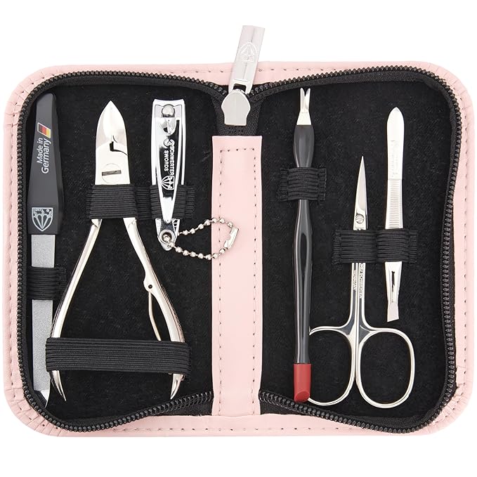 3 Swords Germany - brand quality 6 piece manicure pedicure grooming kit set fashion leather case light pink, Made in Germany