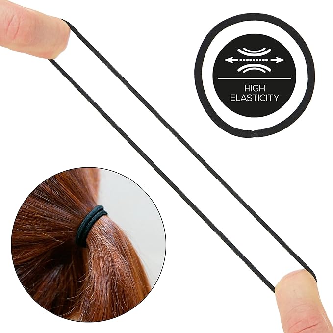 Expressions 216-Piece Hair Ties, 4mm Elastics Classic Black Value Pack, Durable No Metal Bands for Women's Ponytails, Thick, Curly and All Hair Types