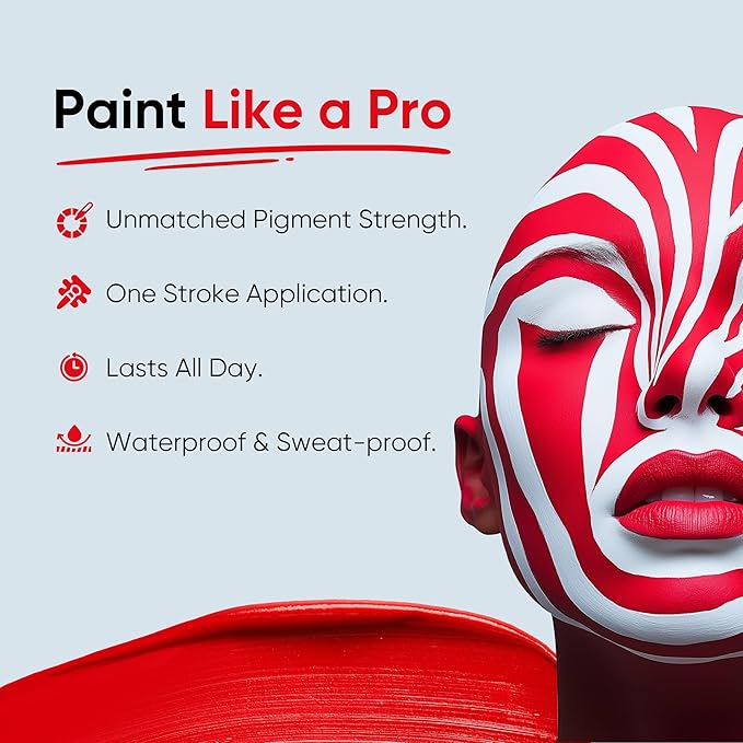 Blue Squid PRO 12 Color Pack Face Paint Stick - Waterproof Body Paint for Adults & Kids Eye Black Baseball, Softball - Vegan Hypoallergenic Twist-Up Non-Toxic Makeup Stick for Cosplay, Sports & SFX