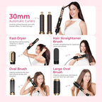 6 in 1 Air Styler Magic Hair Dryer Brush, Negative Ionic Blow Dryer Brush & 3 Heat Settings, Detachable Auto Curling & Straightening Volumizing, Frizz-Free Styling, Salon to Home Use (A-Black)