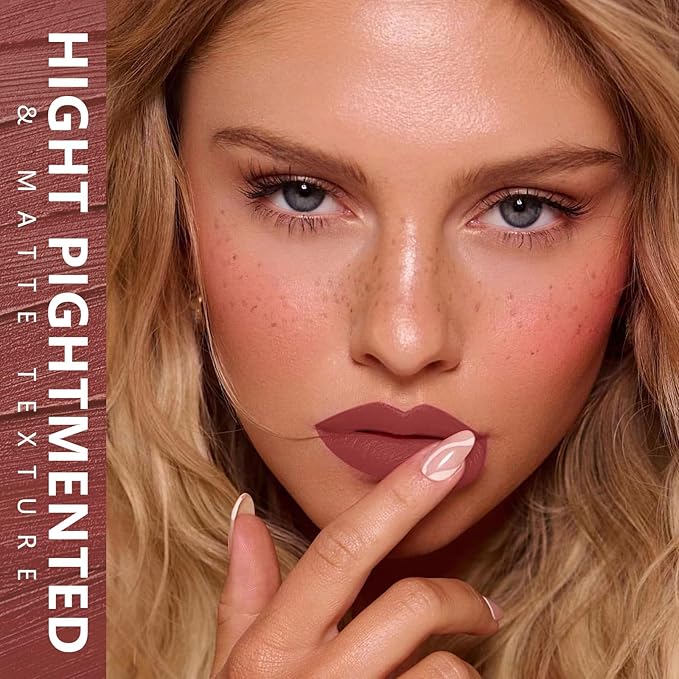 MAKI YIKA 2Pcs Matte Liquid Lipstick Set Dark Red Nude Lipstick Long Lasting Smudgeproof Transfer Proof Lip Makeup, DarkRed/Nude