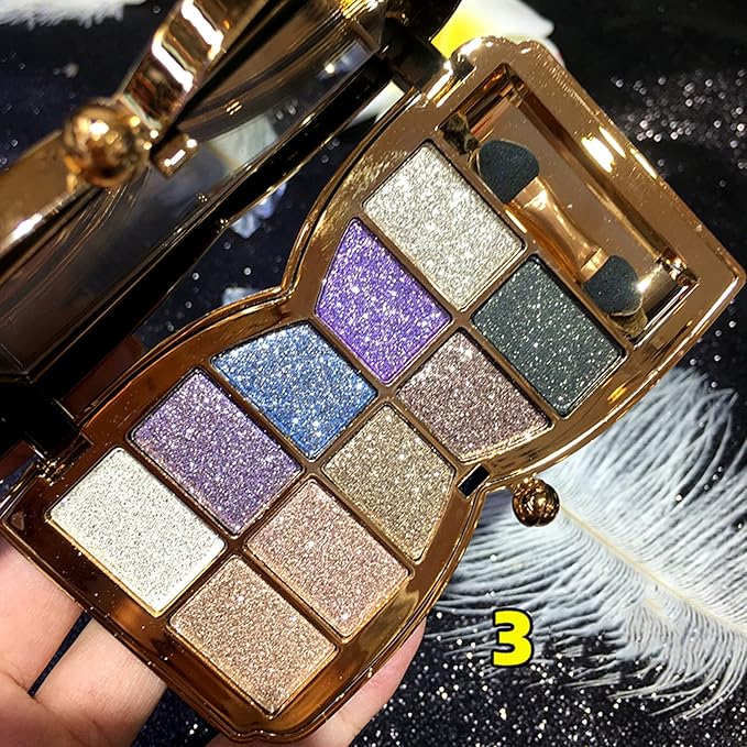 Glitter Eyeshadow Palette, 10 Colors Sparkle Shimmer & Matte Eye Shadow Highly Pigmented Waterproof Long Lasting Makeup Set (Color 3)