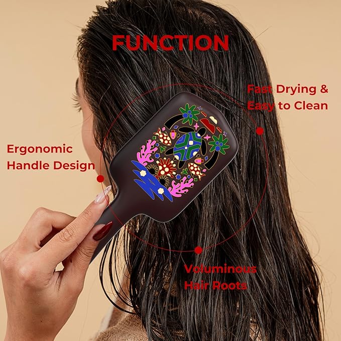 SIMETRA Wooden Paddle Hair Brush Unique Pattern Guinean Ovangkol Hardwood Bristles Hair Brushes for Women Wet Brush Detangling Brush for Scalp Massage for Men Kids for All Hair Types (Turtle)