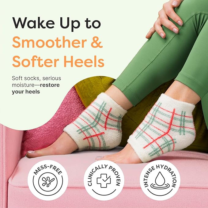 ZenToes Moisturizing Socks for Cracked Heel Treatment, Vitamin E, Olive Oil and Jojoba Oil Heel Socks, Stocking Stuffers for Women, Spa Self Care Gifts for Women (Green Gingham & Multi Plaid, Regular)