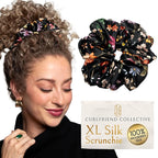 Silk Scrunchies Ponytail Holders – Oversized Mulberry Silk Scrunchies – Extra Large No Damage Hair Ties for Curly, Thick, and Thin - Hair Accessories for Women – Midnight Blooms, XL By Curlfriend