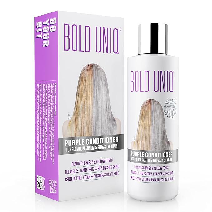 BOLD UNIQ Purple Hair Mask & Purple Conditioner Bundle - For Blonde, Platinum, Bleached, Silver, Gray, Ash - Remove Yellow Tones, Reduce Brassiness & Condition Dry, Damaged Hair. Cruelty-free & Vegan.