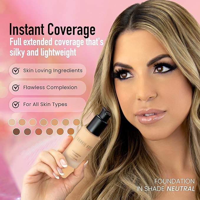 Frankie Rose Cosmetics Matte Perfection Foundation Makeup – Long-Lasting, Hydrating Foundation for Semi-Matte Finish - Foundation Full Coverage for All Skin Types - (Cappuccino)1.0 US fl oz / 30 ml